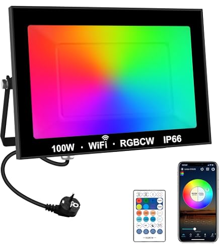 Projecteur LED RGB Extérieur 50W - 2 Spots Couleur Avec Télécommande Et Appli Bluetooth, IP66, Pour Jardin, Fête - 10