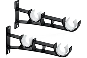 TOKPLNU Curtain Pole Brackets,28mm Heavy Duty Curtain Rail Brackets Double Black Curtain Rod Holder Brackets Set of 2 Curtain Pole Support Hooks for Drapery Poles