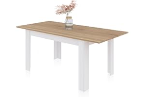 duehome | Mesa de Comedor Extensible, Mesa Rectangular, Modelo Danna, Acabado en Blanco Artik y Roble Canadian, Medidas: 123-173 cm (Largo) x 75 cm (Ancho) x 78 cm (Alto)