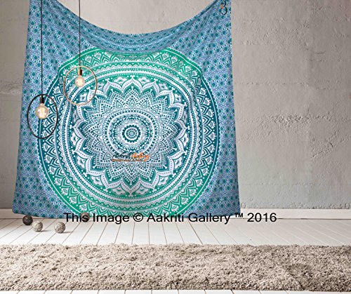 Tapestry Queen Green Ombre Hippie tapestries Mandala Bohemian Psychedelic Intricate Indian Bedspread 92x82 Inches Aakriti Gallery