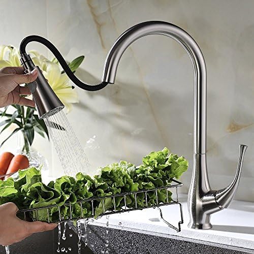 CZOOR Single Lever High Arc Pull Down Kitchen Faucet, Brushed Stainless Steel Single Handle Pull Out Sprayer Kitchen Mixer Faucet
