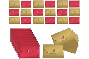 JOYISEN 50 Piezas Sobres de Papel Kraft Mini Rojos y Dorados Sobres de Corazón para Navidad Tarjetas de Regalo