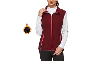 Soneven Gilet polaire Femme d'extérieur Doublé chaud Veste sans manches avec poche zippée Col montant Gilet Softshell de course Gilet thermique Tricot pour la randonnée hivernale