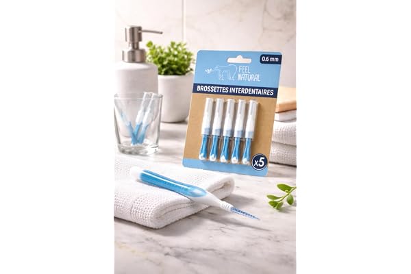 Kit 5 Brossettes Interdentaires 0,6mm - Nettoie les Espaces Interdentaires en Douceur - Nettoyage Dentaire Efficace - Accessoire Nettoyant Plaque Dentaire, Hygiène Bucco-Dentaire Feel Natural