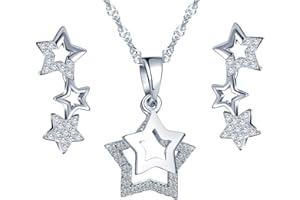 YUMILOK Star Climber Earrings Star Necklace Jewellery Sets for Women 925 Sterling Silver Jewellery Siver