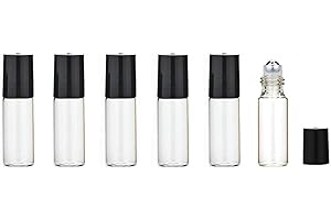 UPSTORE Flaconcini ricaricabili roll-on da 5 ml trasparenti vuoti, in vetro con sfera in acciaio inox, da viaggio, per oli essenziali, profumi, trucchi, cosmetici, balsami per le labbra, ecc., 6 pezzi