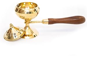 SPIRITUELLEMENTBIEN Quemador de Incienso de Bronce con Mango de Madera para Fumigación con Carbón Vegetal y Mezcla de Incienso de Resina Natural/Palo Santo/Quemador de Incienso para Rituales Esotéricos Quemador de Incien
