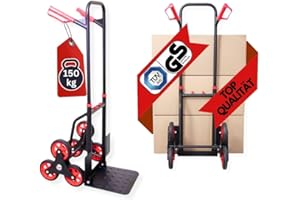 ‎PROREGAL PROREGAL Klappbarer Profi-Treppensteiger Taurus 150kg TÜV Zertifiziert pannensichere Vollgummibereifung 110x45x61cm Rot-Schwarz Sackkarre Transportkarre Staplerkarre