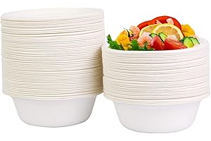 AHPYEUHK Vaisselle Jetable Bol Jetable 120 Pièces Bols Jetables 350ML Écologique Saladier Soupe Dessert Compostable Blanc en Sugarcane Bagasse Bols Jetable