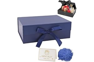 ATBEAMEN Dark Blue Gift Box with Lids 22x16x8.8 cm,Magnetic Gift Box Luxury Present Box with Ribbon Greeting Card Shredded Paper for Holidays Wedding Birthday Gift Packaging Party Gift Boxes