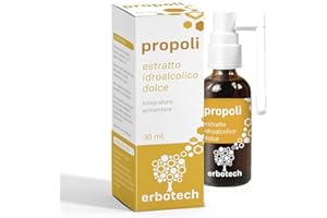 ‎ERBOTECH ERBOTECH Propolis Spray mit Süßester Geschmack 30 ml, Urtinktur, reiner Extrakt, natürliches Heilmittel gegen Halsschmerzen, trägt zum Wohlbefinden der Atemwege bei, Made in Italy
