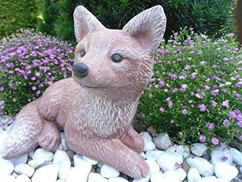 Steinfigur Fuchs, Gartenfigur Steinguss Tierfigur Rot/Braun Patina - 3