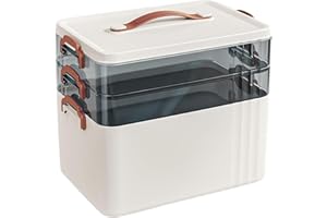 TOOSOAR Boîte Pharmacie Rangement,Multi-Couches avec Poignée,pour Bijoux,Médicaments, Cosmétiques(Blanc)