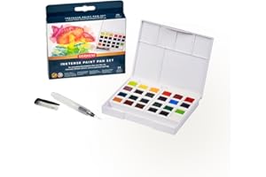 Derwent Inktense Paint 24 Pan Palette, Set of 24, Half Pan Size, Water-Soluble, Ideal for Painting & Crafts on Paper & Fabric, Professional Quality, 2306318