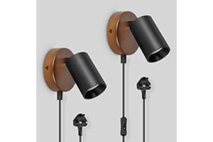 TaFiCo 2 Pack Wood Plug in Wall Light with Switch - GU10 Wooden Wall Light with Plug 350° Adjustable - 7W Indoor Wall Sconce Lights for Bedroom Living Room Kitchen Desk - Bulb Not Included