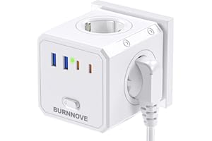 BURNNOVE Multiprise 8 en 1 Cube de Prise 4000W Multiprise Cube Murale USB C sans Fil 16A 4 Prises AC 2 USB 2 Type C avec Interrupteur Voyant Chargeur de Voyage pour Bureau Maison Blanc