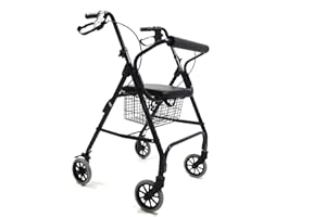 AZIONE SALUTE Deambulatore Ultraleggero Pieghevole in Alluminio con Regolazione in Altezza e Sedile imbottito, dotato di 4 Ruote e Freni, Girello per Anziani