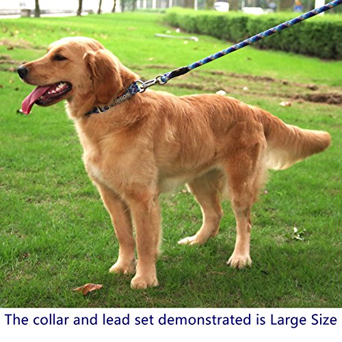 Helios-Outdoor-Durable-Safe-Adjustable-Patterned-Strong-Nylon-Rope-Dog-Leash-And-Collar-Set-Lead-With-Comfortable-Foamed-Handle-Great-For-Walking-Training-Hiking-Climbing