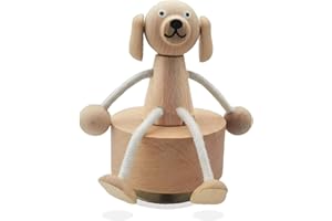 YESNOTE Dog Music Box Gift for Daughter Son, Funny Wooden Puppy Figurine with Rope Flexible Posture, Anniversary Birthday Gifts for Dog Lovers Sister Mom Dad, Wind Up Music Box Play You Are My Sunshine