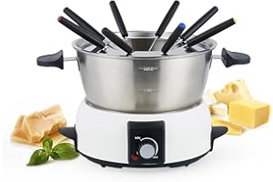 Saenchue Elektrisches Fondue-Set für Käse & Schokolade - 12-Tassen-Edelstahl-Fondue-Topf mit 8 farbcodierten Gabeln - 3-Modus