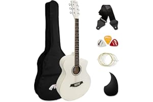 TIGER ACG3-WH Full Size Acoustic Guitar Package - Beginners Guitar Pack with Gig Bag, Strap and Spare Strings - White - Now with 6 Months Free Lessons Included