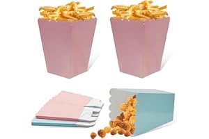 FINEASY 22 sztuki torebek na popcorn, małe torebki na popcorn, pojemnik na słodycze, torebki imprezowe na popcorn, solankę i Candybar, imprezę, wieczór filmowy, urodziny, pojemnik na przekąski - różowo-niebieskie (różowe)