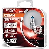 Osram Night Breaker Laser H1 next Generation, +150% mehr Helligkeit, Halogen-Scheinwerferlampe, 64150NL-HCB, 12V PKW, Duo Box