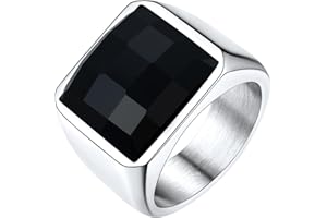 U7 Anello Uomo con Pietra Quadrata Nero Blu da 8mm 13mm in Acciaio Inossidabile Placcato Oro Placcato Nero Anello con Pietra in Cristallo Creato Taglia 14,5-32,5 con Confezione Regalo