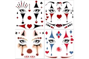 ENYACOS 4 Blätter Halloween Gesichtstattoo Clown Gesichtstattoo Karneval，Gesichtstattoo Halloween Aufkleber Gesicht für Pantomime Kostüm, Fasching Karneval Kostüm，Halloween Make up Accessoires (C)