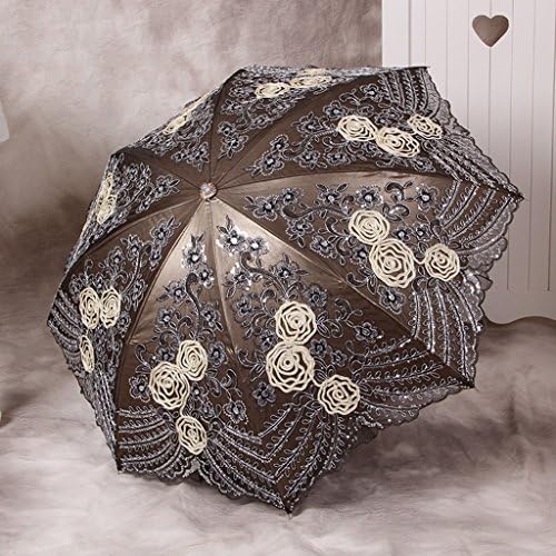 Ms Sun Umbrella Embroidery Flower Plate Net Yarn Anti-UV Vinyl Sunscreen Umbrellas ( Color : Brown )