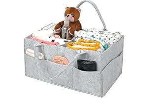 ZDHOSTY Baby nappy caddy organizer, newborn baby nappy caddy soft handle bag nursery storage removable sticky divider perfect for mum (gray)