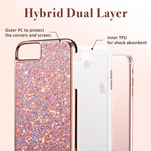 ESR Funda iPhone 7  iPhone 6   6S ESR C  rcasa Lujosa Brilla  Protecci  n a Pantalla y C  mara   Pl  stico Duro Exterior   TPU Blanda Interior para Apple iPhone 7  iPhone 6   6S de 4 7  - Oro Rosa