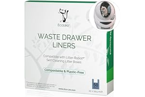 EcoLeo Liners, Compatible with Litter-Robot Automatic Litter Box Waste Drawer, Certified Compostable, Plastic-free Trash Bags with Handles for Self-Cleaning Litter Boxes (50-count)