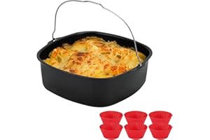 20,3 cm quadratische antihaftbeschichtete Kuchenform Luftfritteusenpfanne Edelstahl Backblech Pfanne Bratkorb Backgeschirr Form Fritteuse Zubehör (mit 6 Bechern)