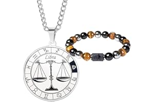 Caimeytie Ensemble collier et bracelet signe du zodiaque pour homme - Collier de constellation - Pendentif en acier inoxydable - Bracelet de perles élastique - Cadeau d'anniversaire