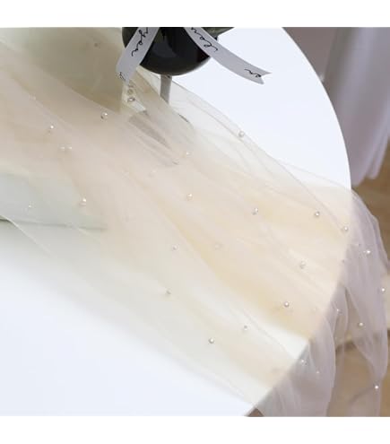 Tessuto Tulle Con Perle Bianco 100x160cm - Per Abiti Sposa E Decorazioni