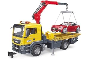 bruder 03750 - Camión Remolque MAN TGS con Roadster, Módulo de Luz y Sonido, Camión Remolque, Transportador, Coche Deportivo, Caprio