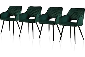 ‎TUKAILAI TUKAILAI Freizeit Esszimmerstühle 4er-Set aus Samt mit Gepolstertem Sitz,Offener Rückenlehne,Armlehnen und Metallbeinen,Küchenstuhl Polsterstuhl Stuhl für Zuhause,Esszimmer,Küche,Grün