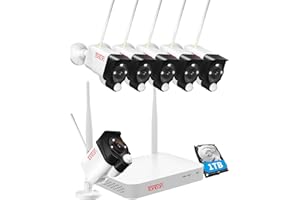 2K WLAN Überwachungskamera Set Aussen, 6pcs 1296P WiFi Kamera Outdoor Set, 10CH NVR mit 1TB Festplatte, Spotlight Warnung, Zwei-Wege-Audio, 30M IR/Farbe Nachtsicht, 24/7 APP PC Fernzugriff, Schwarz