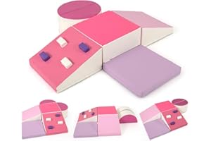GOPLUS 6 PCS Parcours Motricité Bébé en Mousse EPE, Module Motricité Bébé Différentes Formes & Couleurs, Jouet Montessorri d'apprentissage pour 1 Ans+, pour Ramper/Grimper (Rose)