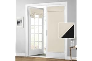 HOMEIDEAS 100% Blackout French Door Curtains, Privacy Room Darkening Curtains, 26 X 68 Inch Thermal Insulated Shades for Bedroom, Beige