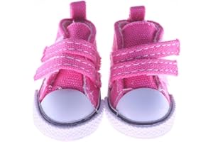 Aeromdale Doll Canvas Shoes - Solid Color 5cm Shoes with Adhesive Tape for 14.5 Inch Doll - Rose Red - 1 Pair