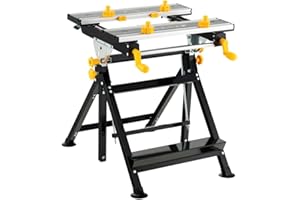 GiantexUK Folding Workbench, 7-level Adjustable Work Table with Tiltable Platform and 8 Sliding Clamps, Heavy Duty Workstation for Workshop Garage