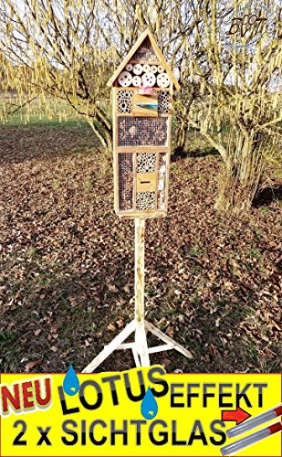 Haus XXL INSEKTENHOTEL MIT TRÄNKE SDV-HOLO-OS und FUTTERPLATZ, mit Spezialoberflächenbeschichtung „LOTUS“, Futterstelle, dunkelbraun braun Nisthotel Hoch Insektenkasten Insektenhaus als Ergänzung zum Meisen Nisthotel Hoch Meisenkasten oder zum Vogelhaus Vogelfutterhaus Futterstation für Vögel Insektenhäuschen – XXL INSEKTENHOTELs - 4