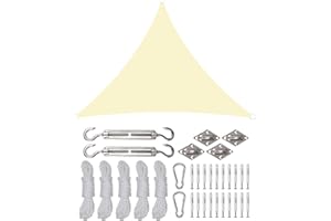 Rantizon Toldo Vela de Sombra Triangular 3×4×4.3m, toldo Vela Impermeable Exterior con Kits de Montaje, Protección Rayos UV y HDPE Transpirable, para Exteriores, Jardines, Patios, Marfil Claro