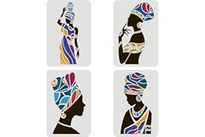 FINGERINSPIRE 4 PCS Tribal Women Stencil 29.7x21cm, Wall Stencils for Painting Reusable Large DIY Art and Craft PET African Tribal for Painting on Wall and Fabric