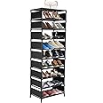 UrMsun 10 Tier Shoe Storage Shoe Rack Organiser Shelf Tall Narrow Space Saving Shoe Rack Vertical Shoe Stand Space Saving for Entryway Door Home Hallway (Black)