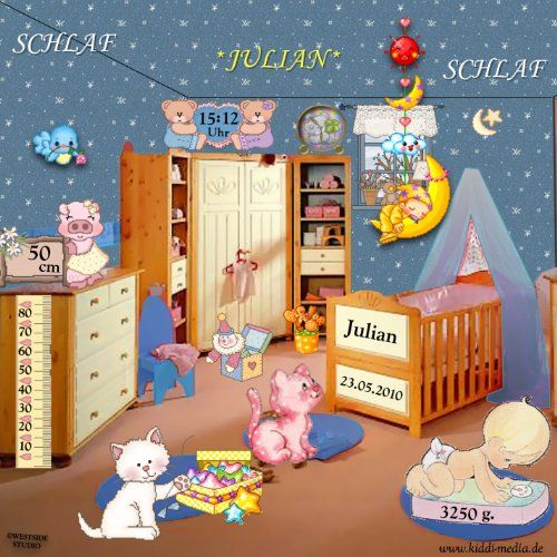 Preisvergleich Produktbild "Schlaf JULIAN Schlaf" - Personalisierte SCHLAFLIED CD gesungen mit " JULIAN " (auch JEDER andere Wunschname möglich !) - wirkungsvoll beim Einschlafen / Spezialanfertigung für Kunde - Inkl. A4 Geburtsbild mit allen Geburtsdaten / Das Schlaflied für Ihren SCHATZ ! (oder als Patengeschenk, zur Geburt, ...)