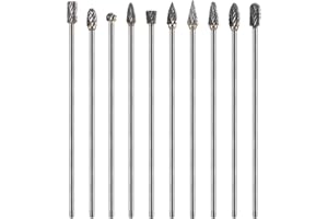 GOSKNOR Juego de 10 Fresas de Carburo de Tungsteno de Eje Largo, 10 Estilos Brocas de Carburo para Amoladora Juego de Fresas para Amoladora de Vástago para Amolar y Llegar a Áreas Estrechas