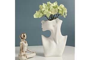 LAURRAINE Keramik Vase Weiß, Ästhetische Blumenvase,Deko Körpervase,Tischvase für Pampasgras Blumen,Menschliches Körper Form,Boho Deko Vase Für Geschenk,Tischdeko Wohnzimmer Büro Wohnkultur 21.5 CM(ohne Blumen)
